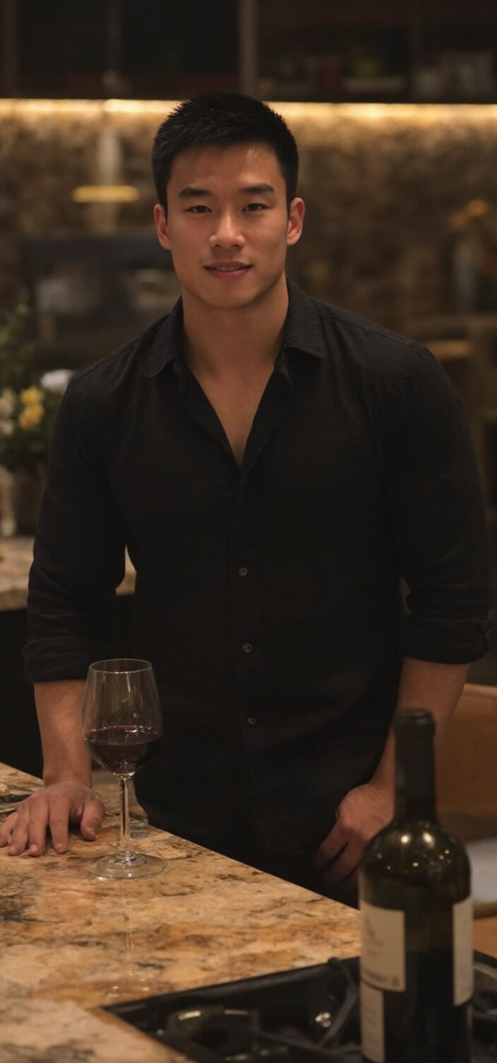 Photo for dating profile of a man in the kitchen with wine