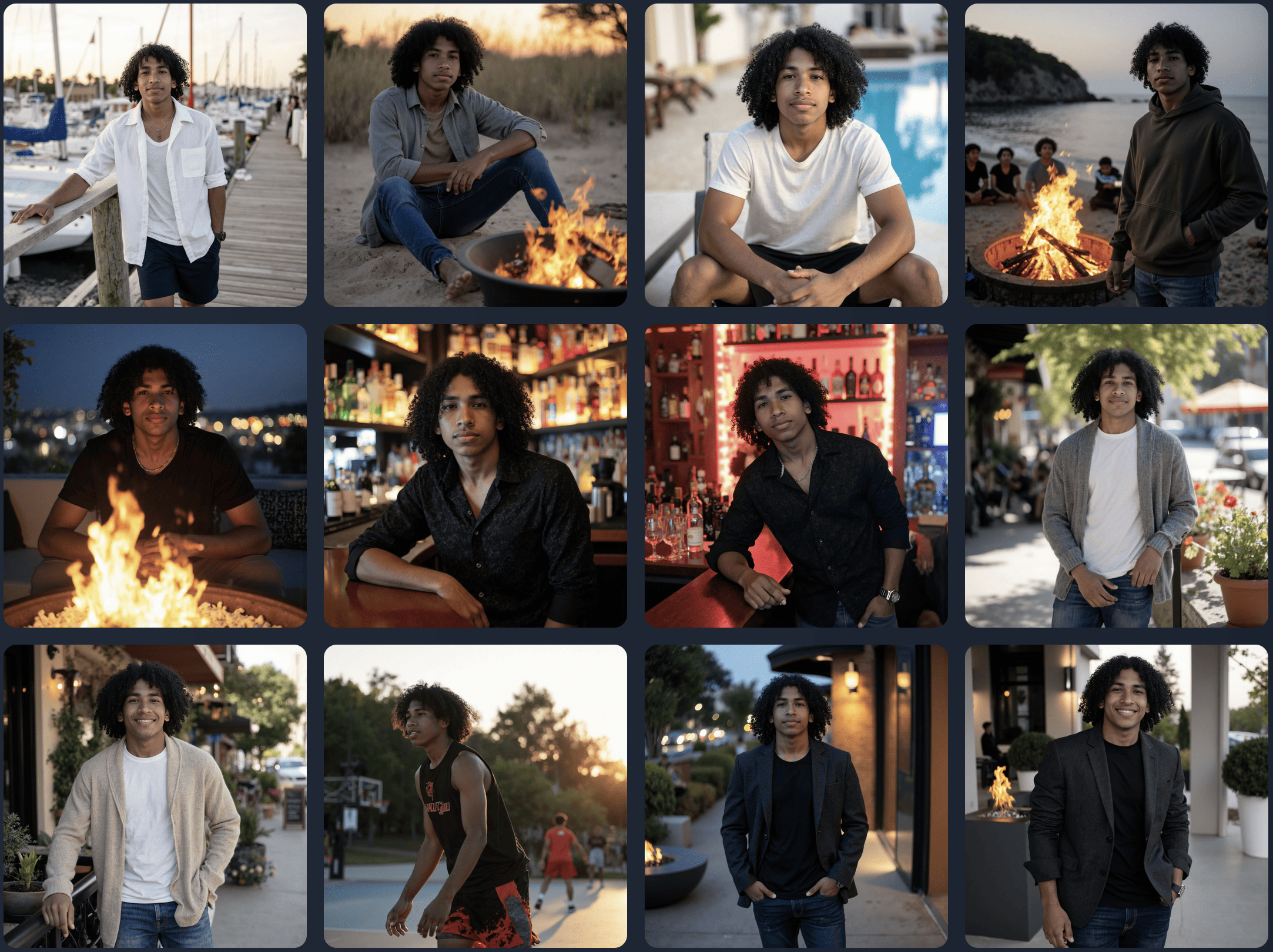 An assortment of dating profile pictures generated by an AI dating profile photographer