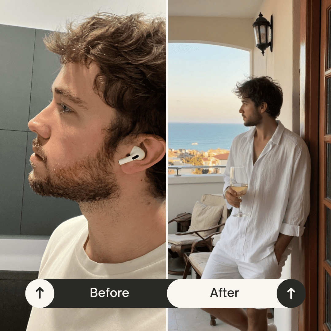 Before and after picture showcasing an AI-generated dating app picture