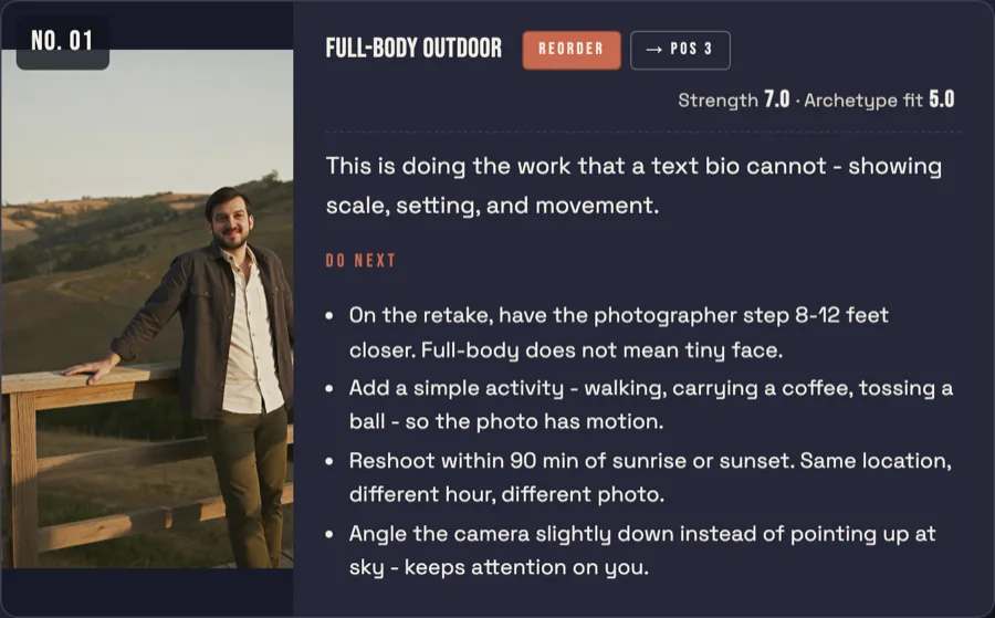 Report page showing photo-by-photo breakdown and verdict