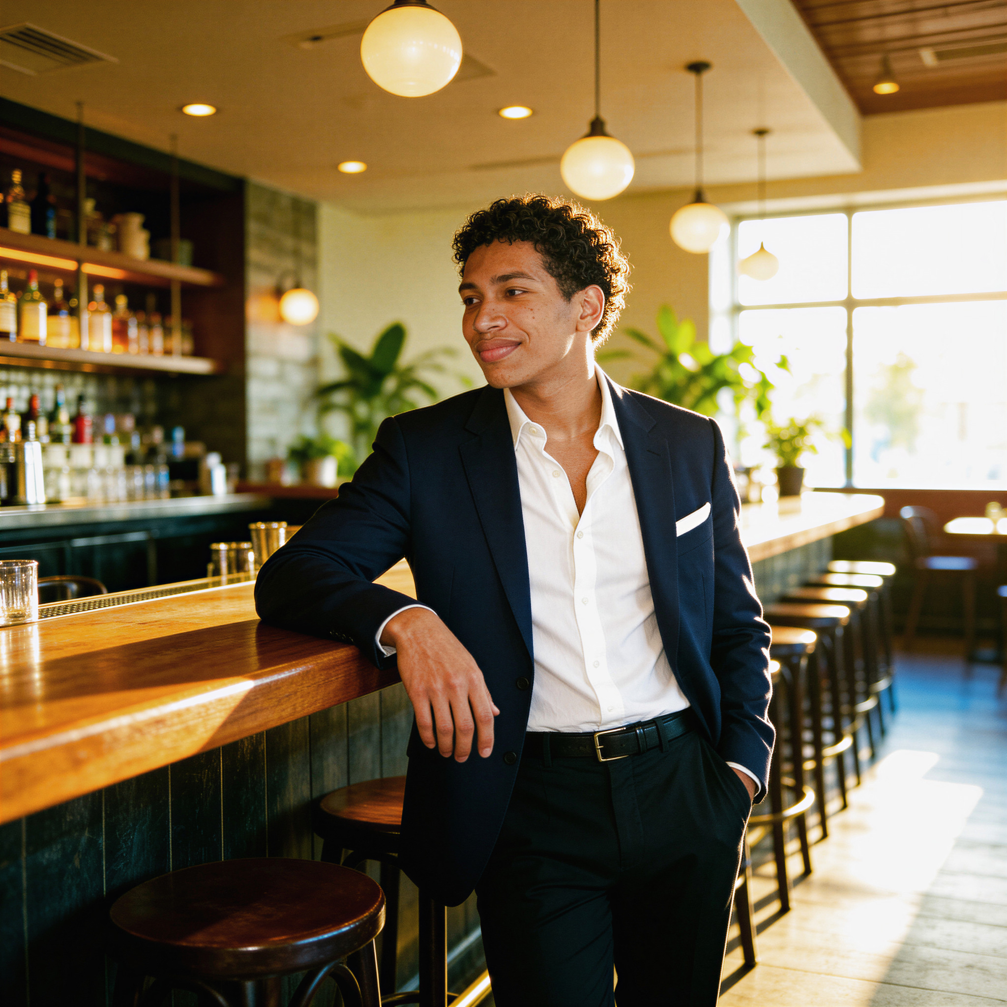 AI dating photo of a man in a suit at a cocktail bar