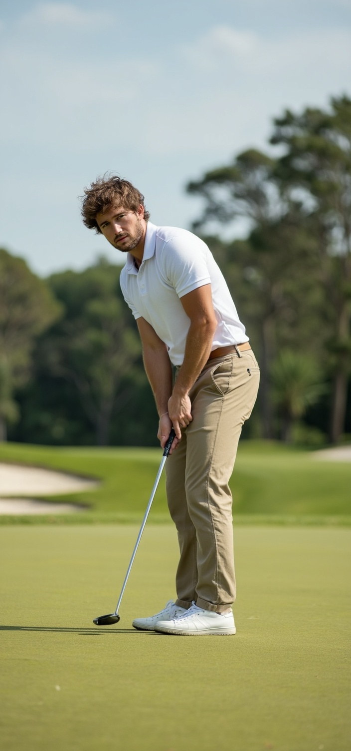 A dating app picture of a man playing golf